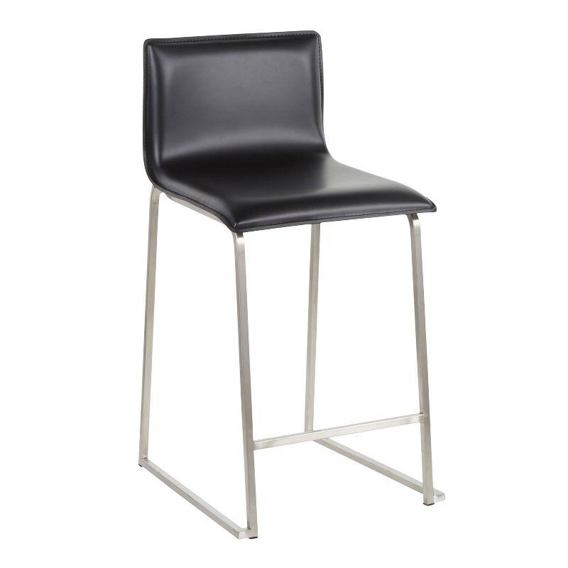 Mara 26" Black Faux Leather and Stainless Steel Counter Stools - Set of 2
