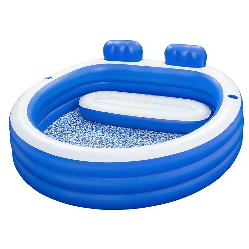 Blue and White Inflatable Round Family Pool with Headrests