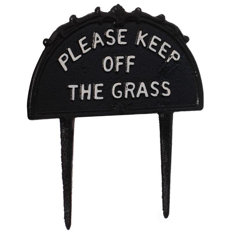 Gardenised Please Keep Off the Grass Post, Outdoor Warning Ground Cast Iron Stake