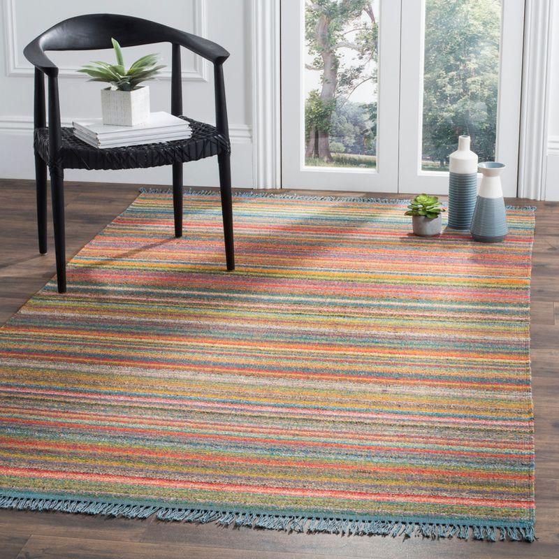 Bohemian Stripe Blue & Ivory 8' x 10' Hand Woven Wool Area Rug