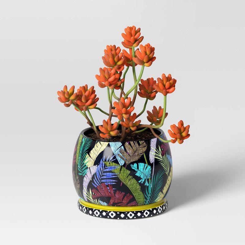 Floral Ceramic Indoor Outdoor Planter Pot 8.11"x8.11" Black - Threshold™