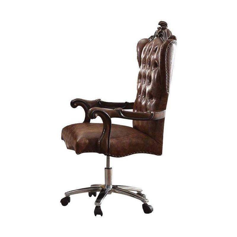 27" Versailles Active Sitting Chair Two Tone Light Brown PU and Cherry Oak - Acme Furniture: Faux Leather, Metal Frame, No Tools Assembly