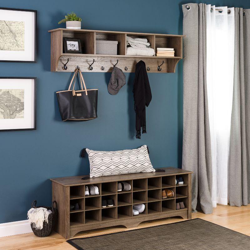 Drifted Gray Laminated Entryway Shoe Storage Cubby Bench