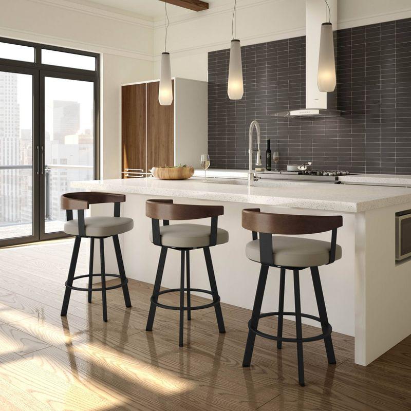 Amisco Lars Upholstered Barstool Greige/Black: Faux Leather, Steel Frame, 30" Fixed Height