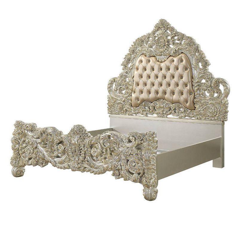 94" Eastern King Bed Sorina Synthetic Leather and Antique Gold Finish - Acme Furniture