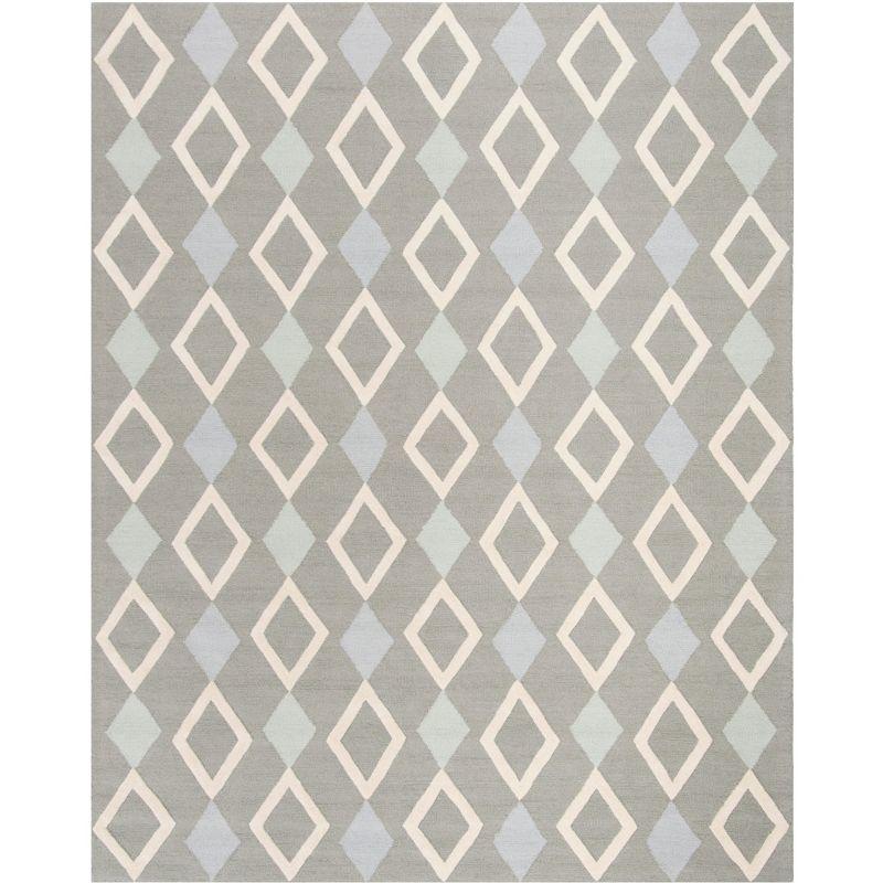 Gray and Multi Diamond Pattern Wool Kids Rug