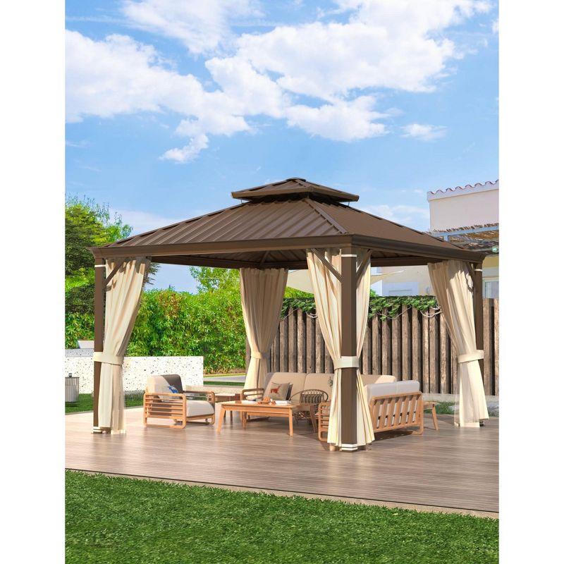 EROMMY 12' x 12' Beige Aluminum and Steel Hardtop Gazebo