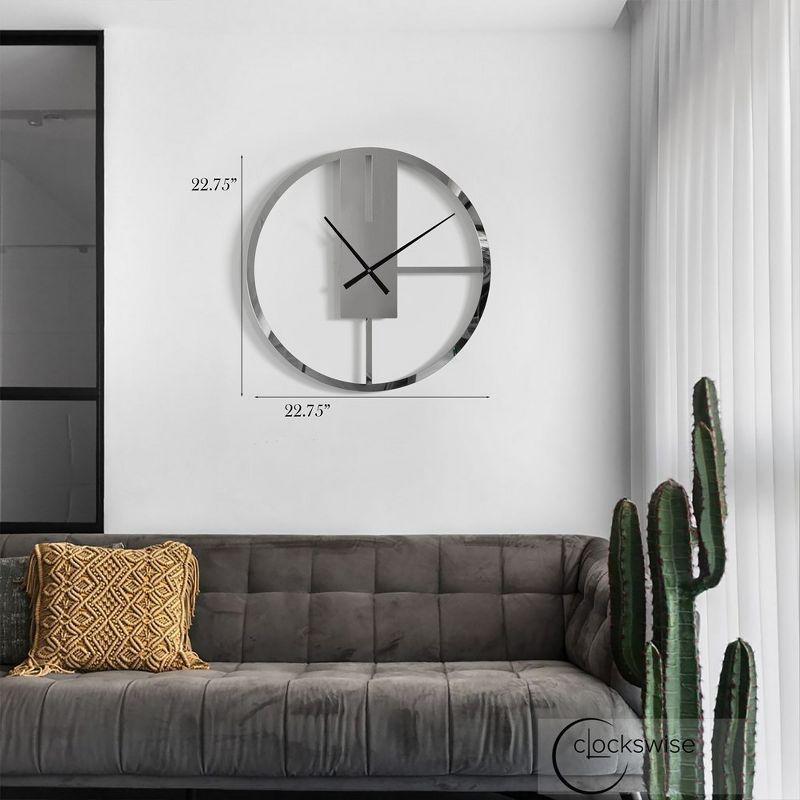 Oversized Round Silver Metal Wall Clock with Mirror Face