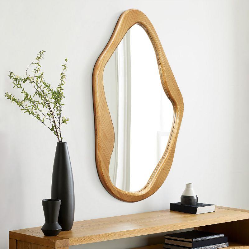 LuxenHome Natural Pine Wood Frame Irregular Asymmetrical Wall Mirror Brown