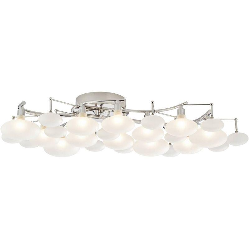 Possini Euro Design Lilypad Modern Ceiling Light Semi Flush Mount Fixture 30" Wide Chrome 12-Light Frosted Opal Glass for Bedroom Kitchen Living Room