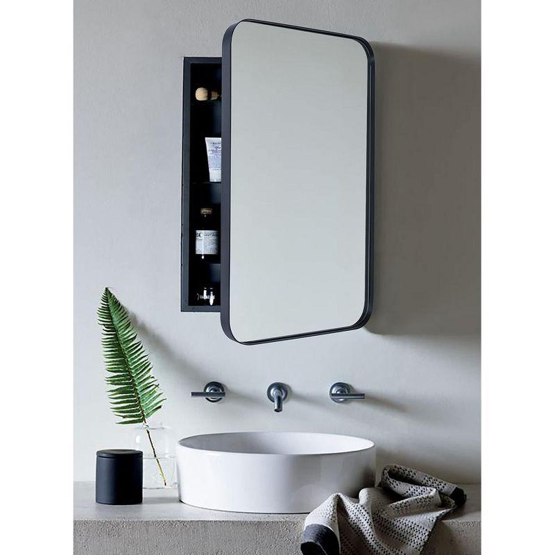 TEHOME Rounded Rectangular Metal Framed Recessed Bathroom Medicine Cabinet with Mirror