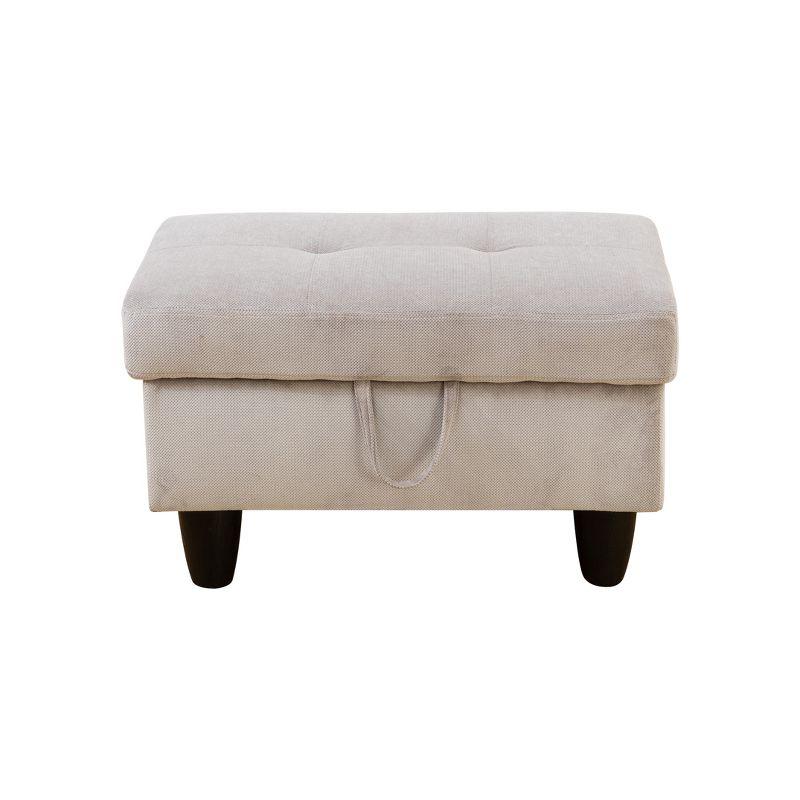AndMakers 28.5 in. W Grayish White Fabric Rectangle Ottoman with Storage