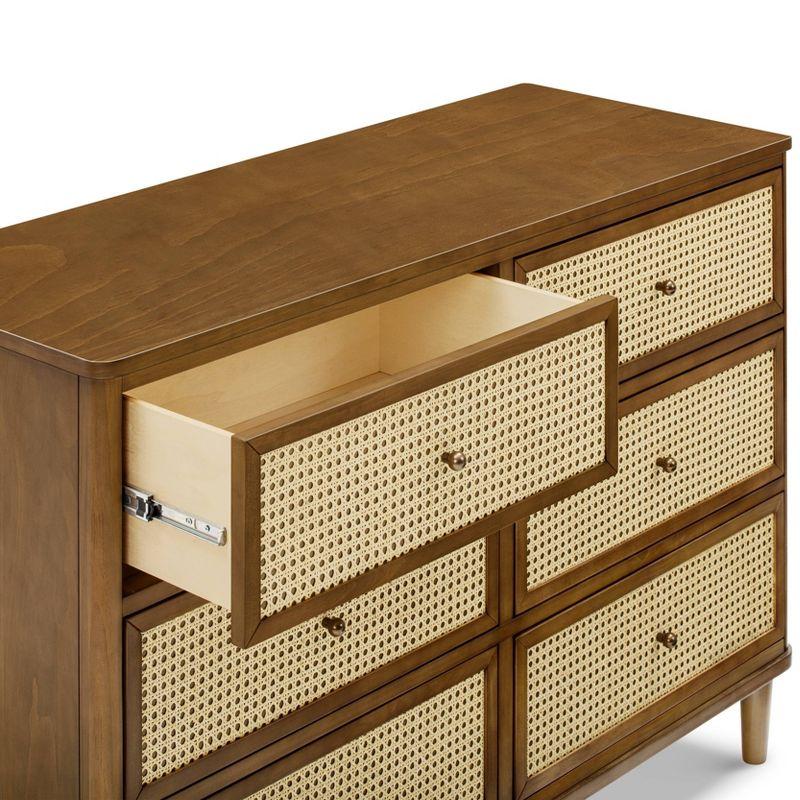 Natural Walnut and Blonde Cane 6-Drawer Dresser with Soft Close