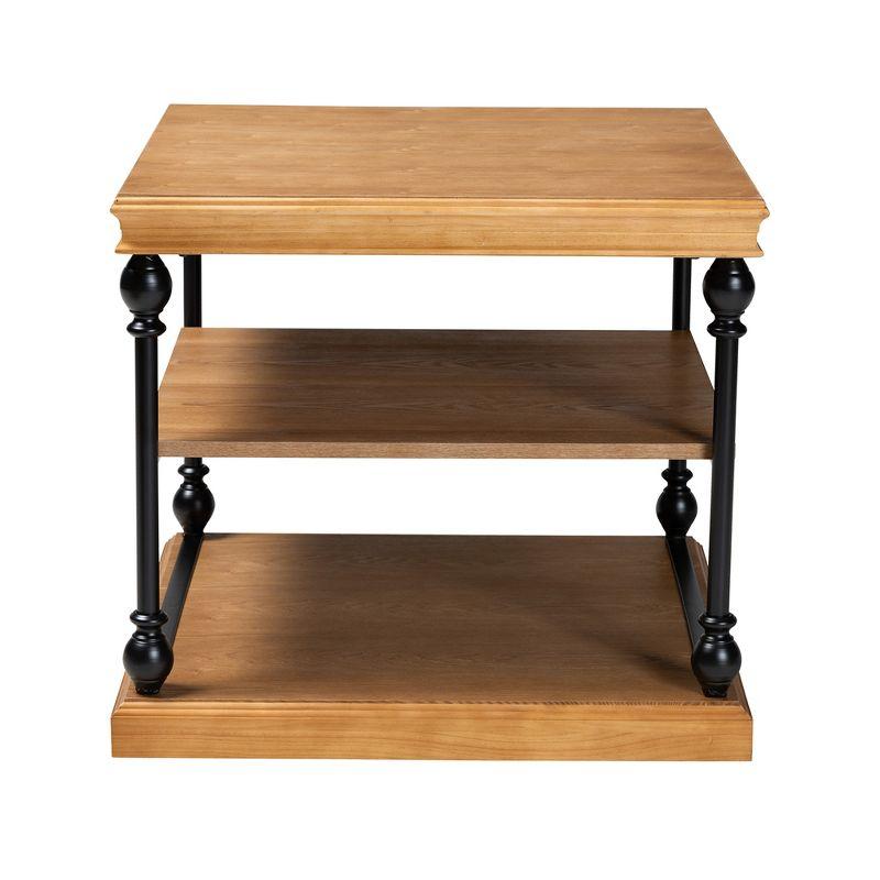 Baxton Studio Sebastian Traditional Industrial Oak Brown Finished Wood and Black Metal 3-Tier End Table