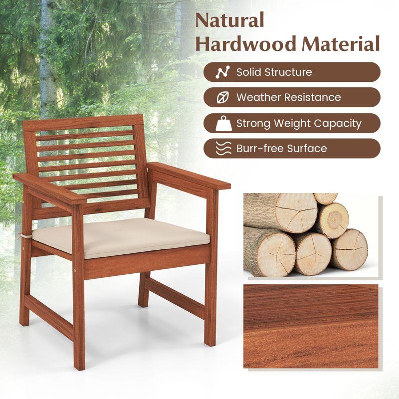 Tangkula Outdoor Hardwood Armchairs Set of 2/4 Weather-resistant Slatted Armchairs w/Removable Cushions