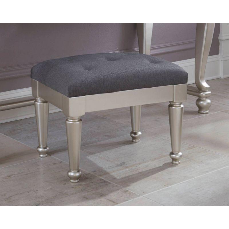 Coralayne Stool Silver - Signature Design by Ashley: Upholstered Vanity Bench, Tufted, PVC, Hardwood Frame