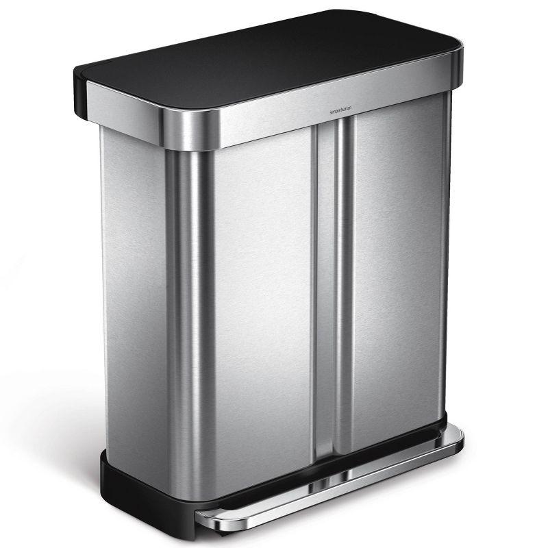 Simplehuman 58L / 15.3 Gallon Hands-Free Dual Compartment Recycling Kitchen Step Trash Can with Lid