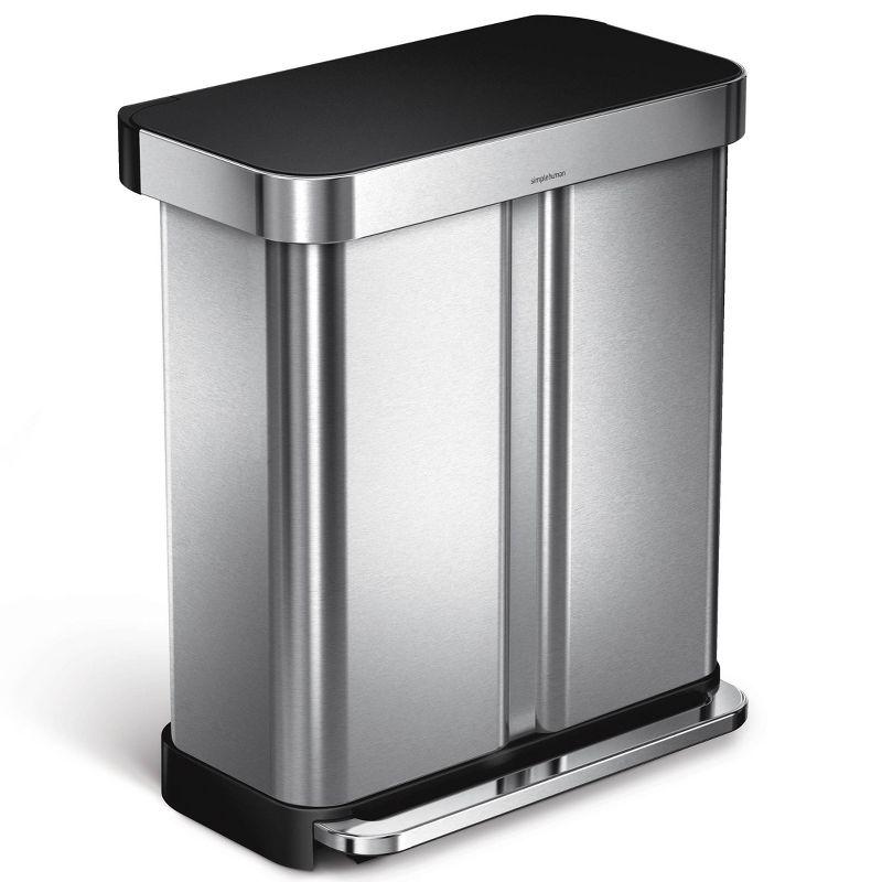 58L Stainless Steel Dual Compartment Recycling Step Trash Can