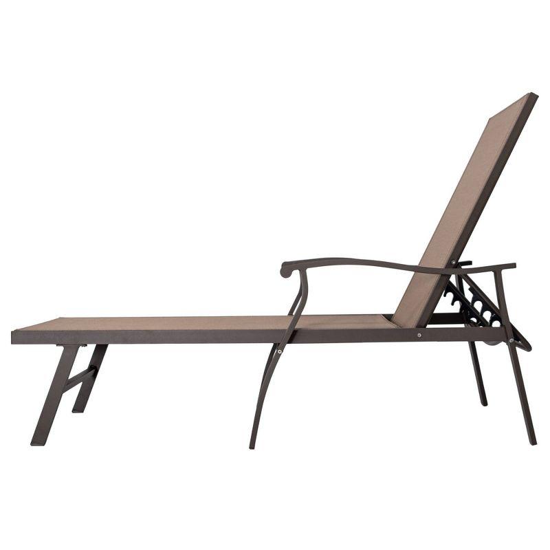 Outdoor Aluminum Adjustable Chaise Lounge Chair with Arms - Brown - Crestlive Products