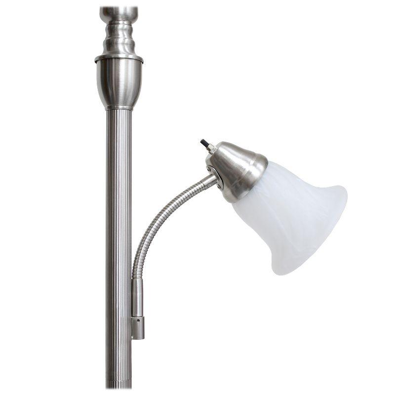 Elegant Brushed Nickel Mother-Daughter Floor Lamp with White Marble Glass