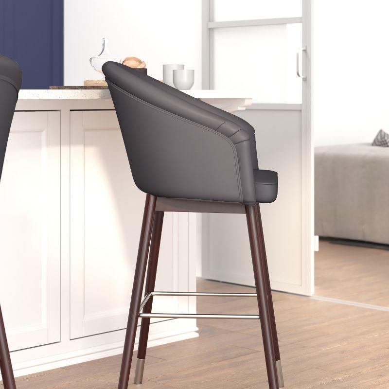 Adjustable Gray Leather & Walnut Metal Barstool 30"H