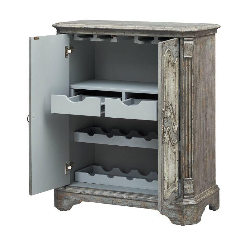 Distressed Gray Blue Coastal Wine Cabinet with White Inset Doors