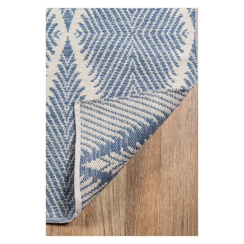 Denim Blue Striped Diamond 5' x 7' Handwoven Wool Blend Rug