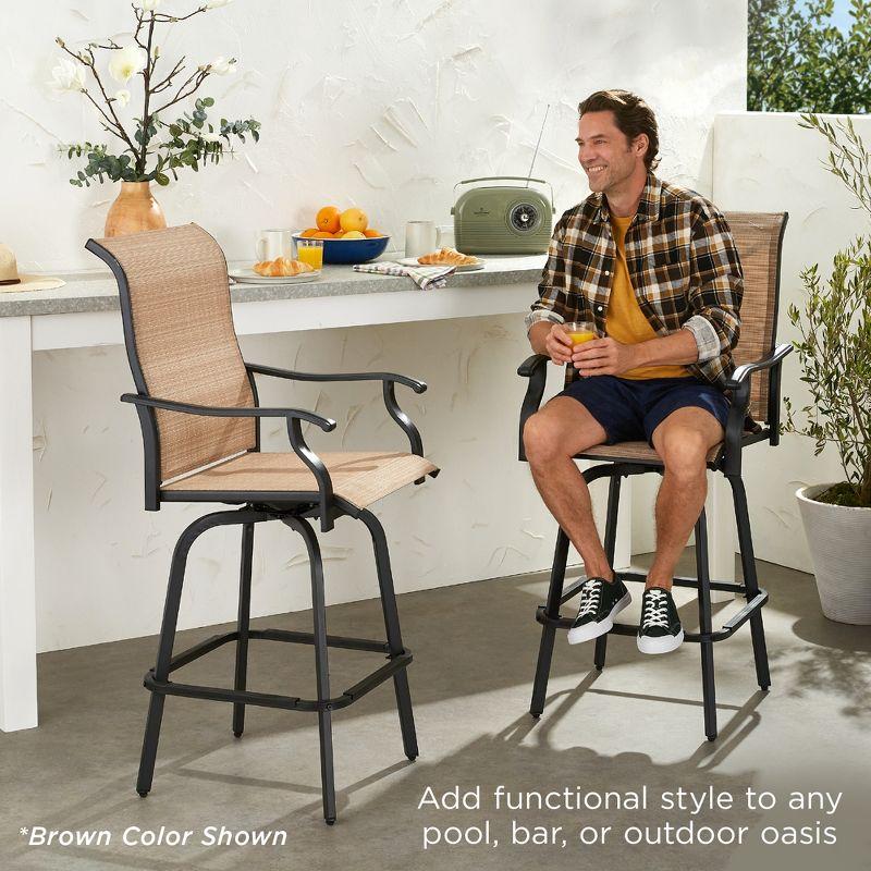 Best Choice Products Set of 2 Outdoor Swivel Bar Stools, Patio Barstool Chairs w/ 360 Rotation, All-Weather Mesh - Black