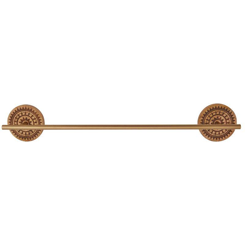 Golden Metal and Wood Boho Wall Mounted Towel Bar