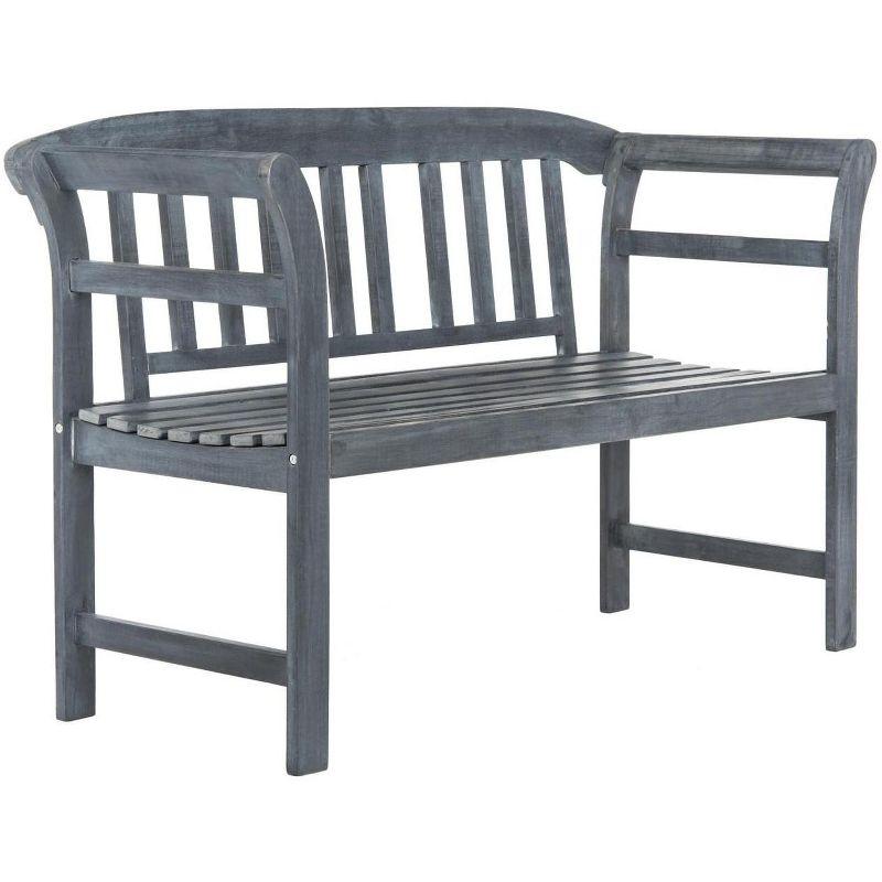 Transitional Ash Grey Acacia Wood 2-Seat Outdoor Bench