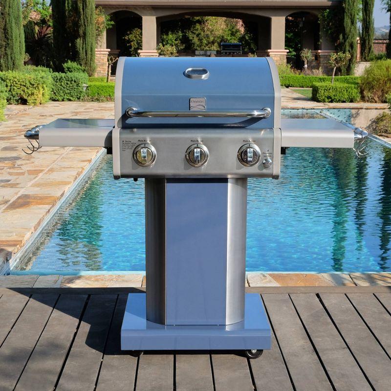 Kenmore 3-Burner Propane Gas Grill with Foldable Side Tables for Outdoor BBQ