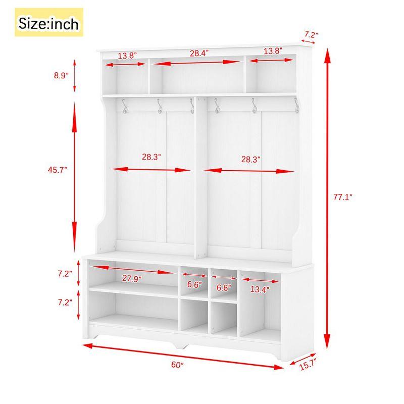 Modern Hallway Hall Tree with Metal Hooks and Storage Space, Multi-Functional Entryway Coat Rack with Shoe Cubbies