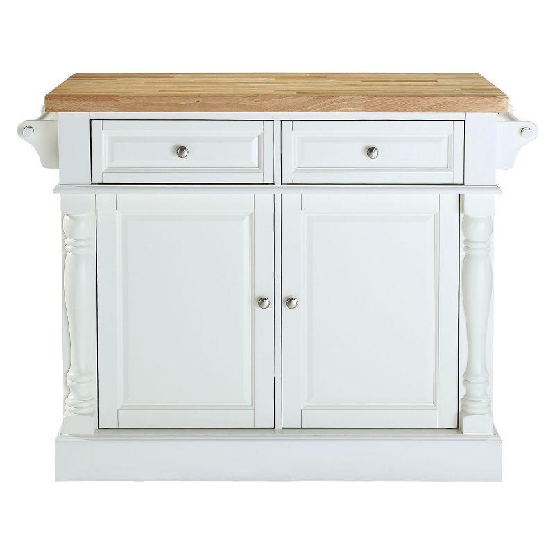 Crosley Butcher Block Top Kitchen Island - White: Hardwood Frame, Towel Bar, 4 Shelves, 2 Drawers