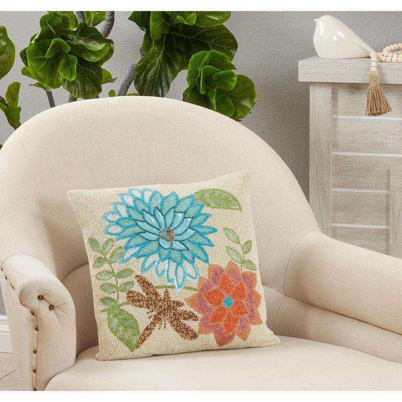 Beaded Floral Embroidered Cotton Euro Pillow Cover