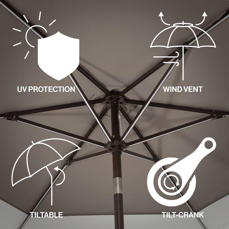 JONATHAN Y Spencer 9 ft. Classic Coastal 2-Tone Solar LED Market Patio Umbrella 12 LED Strip Lights, Auto-Tilt, Crank, UV Protection in Gray/White