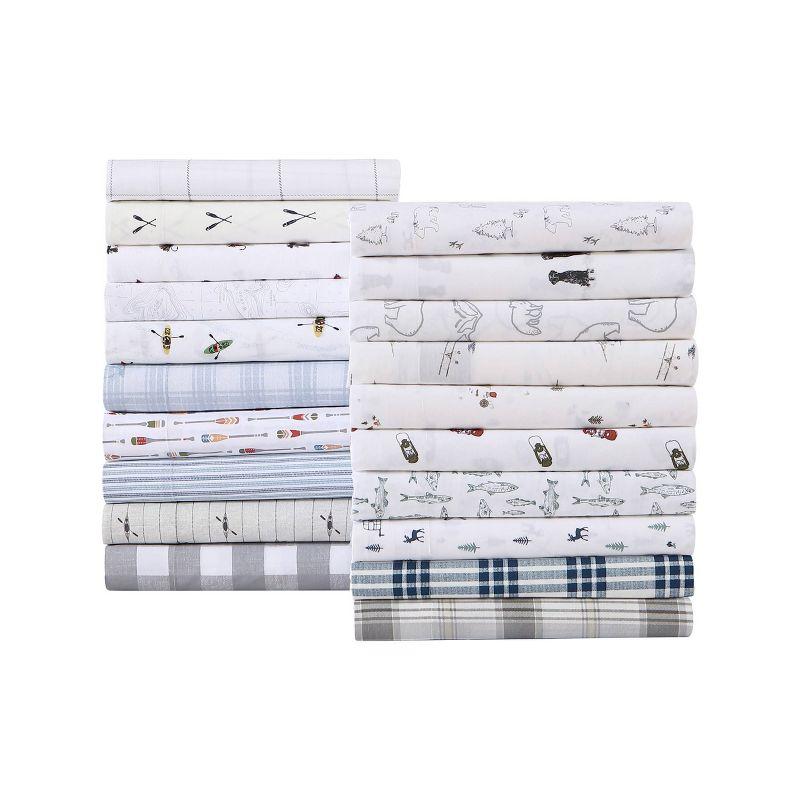 Twin White Organic Cotton Percale Camping Print Sheet Set