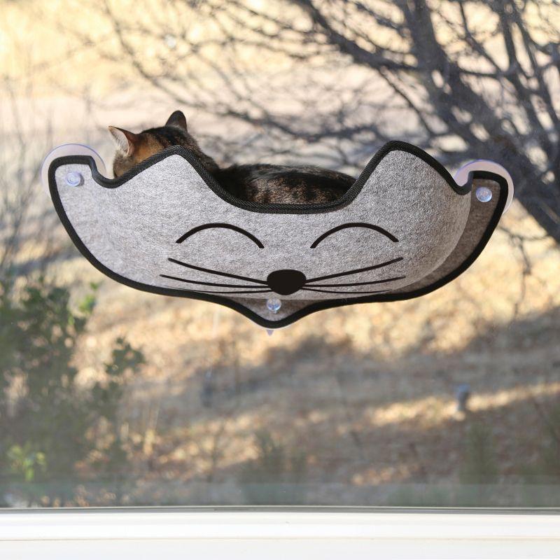 K&H Pet Products EZ Mount Window Bed Kitty Sill Gray with Kitty Face 27 X 11 X 6 Inches