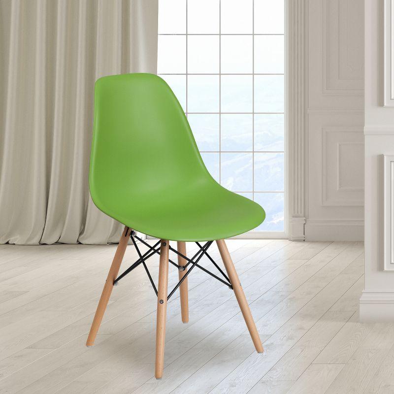 Mid-Century Modern Green Plastic Side Chair with Wooden Legs