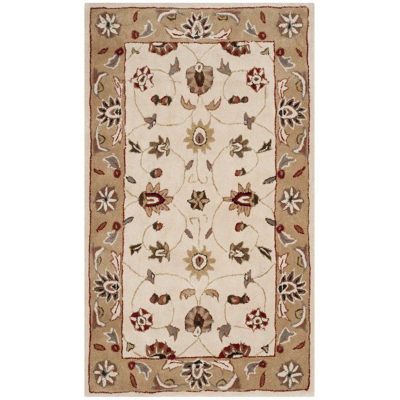 Ivory and Beige Hand-Hooked Wool Area Rug, 4' x 6'