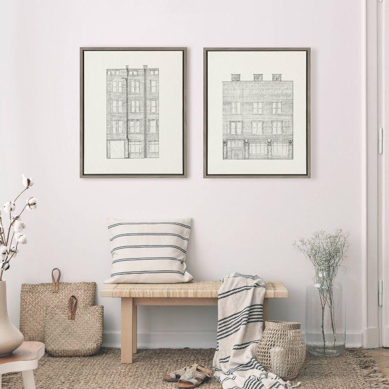 (Set of 2) 18" x 24" Sylvie Brick Building Fade 1 and 4 Canvas by Vio: Urban Wall Decor - Kate & Laurel