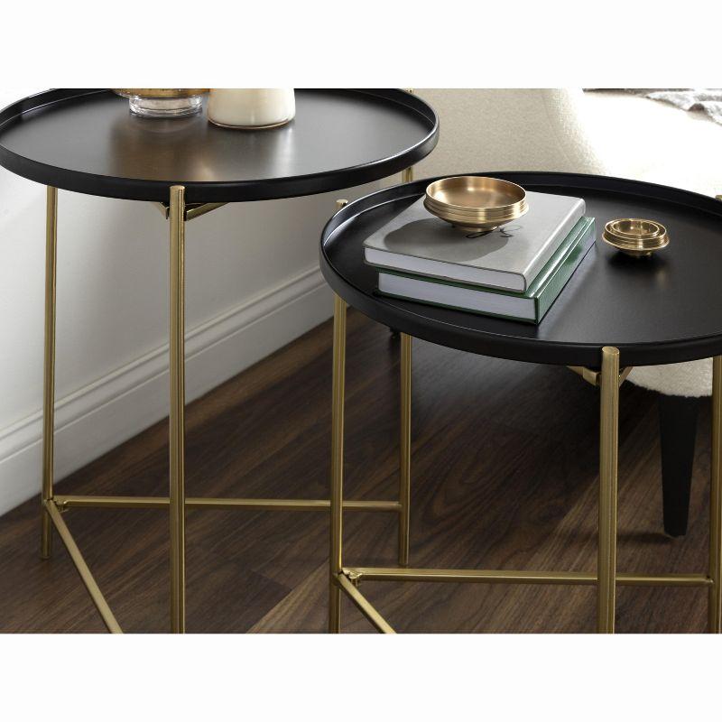 Kate and Laurel Ulani Round Metal Nesting Table, 2 Piece, Black and Gold