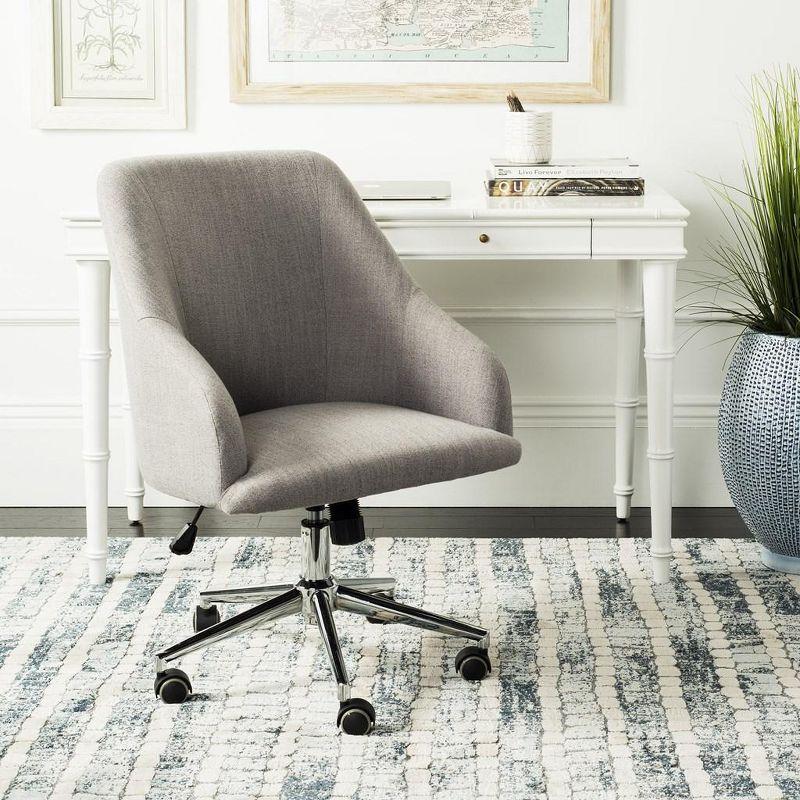 Transitional Gray Linen Swivel Office Chair with Chrome Legs