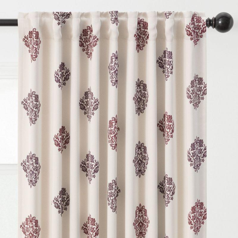 Chanasya 2pk Ornamental Damask Print Room Darkening Window Curtain Panels - Set of 2