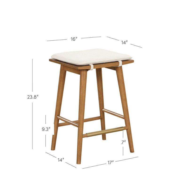 Nathan James Barker Counter Height Barstool: Padded Saddle Seat, Solid Rubberwood Legs, 24" Tall