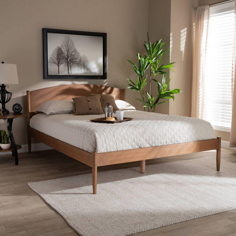 Queen Leanora Wood Platform Bed Ash Walnut - Baxton Studio: Mid-Century Design, Tapered Legs