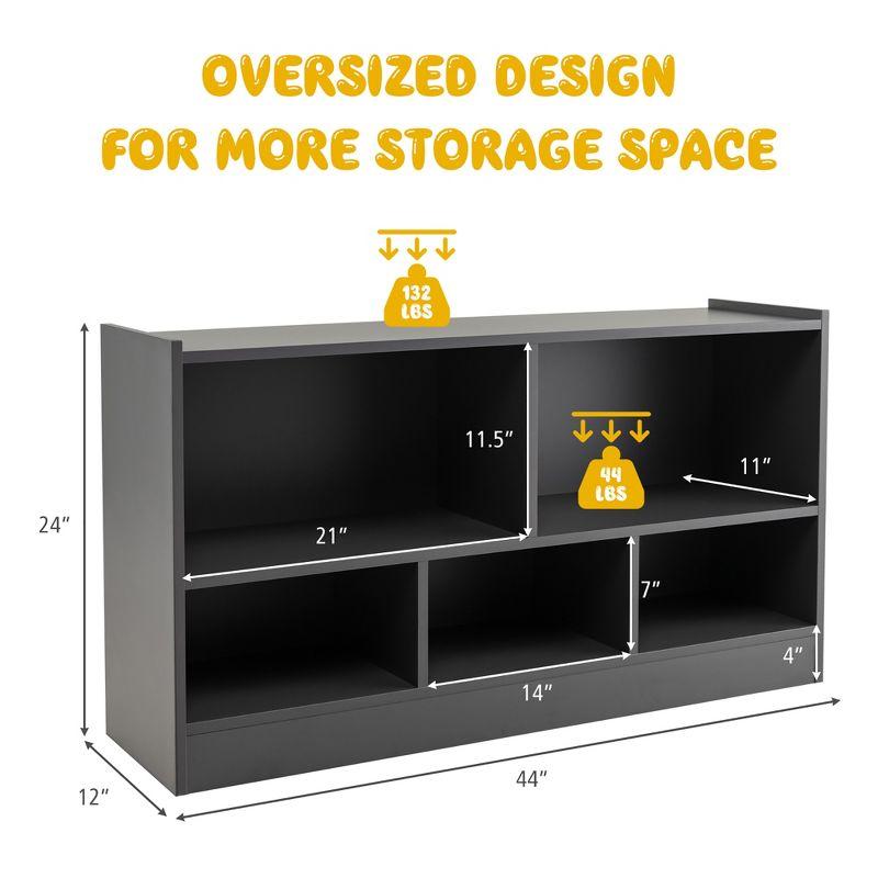 Costway Kids 2-Shelf Bookcase 5-Cube Wood Toy Storage Cabinet Organizer Grey