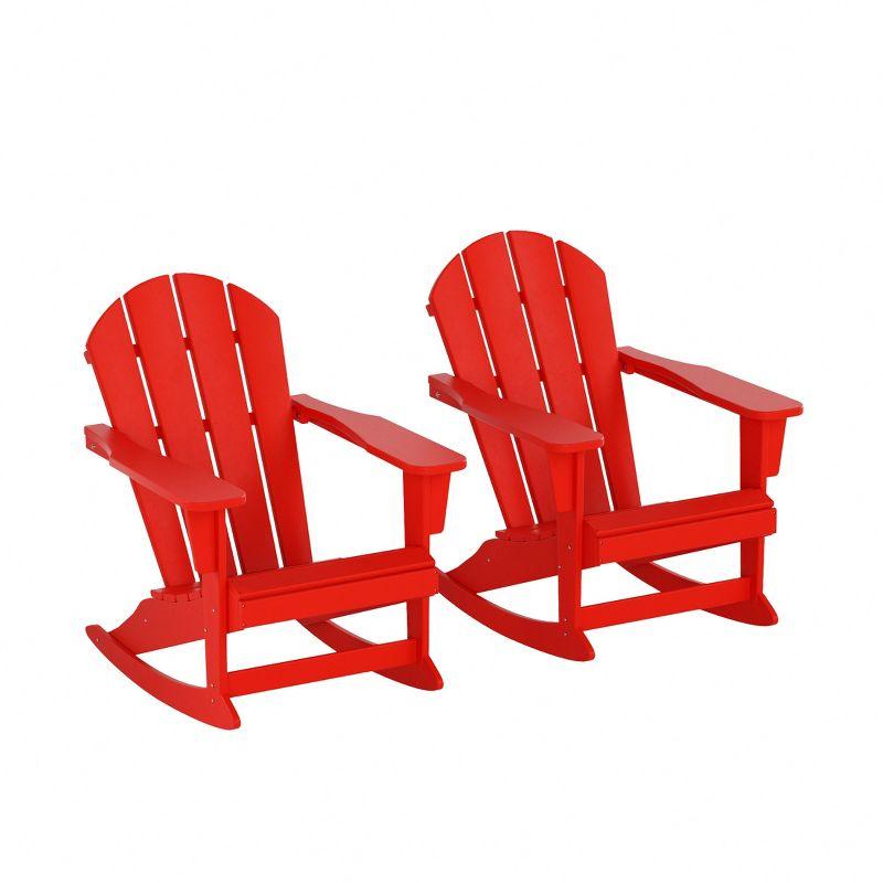 Red Plastic Outdoor Rocking Chair with Arms, 35" High