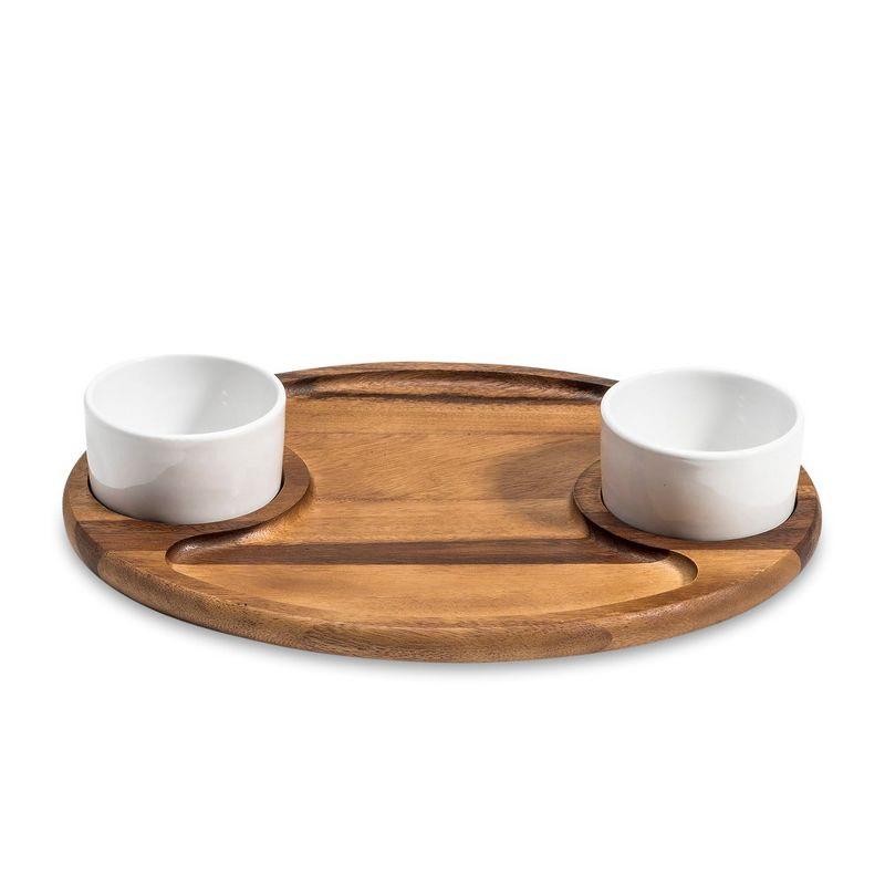 Acacia Wood Charcuterie Tray with Ceramic Bowls and Lids