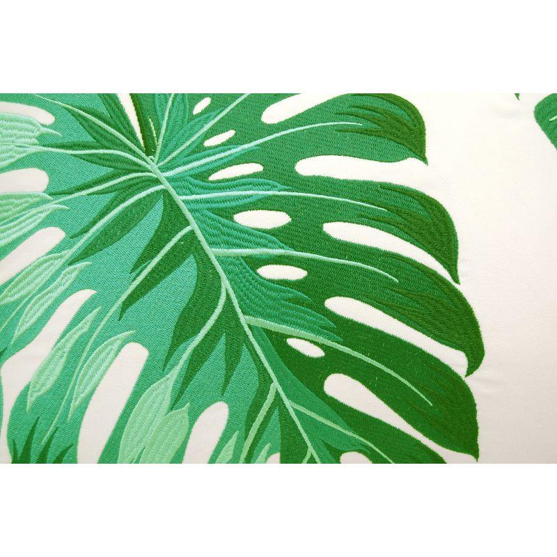 Green Monstera Embroidered Lumbar Indoor/Outdoor Pillow