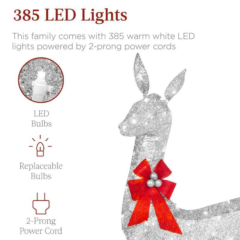 Best Choice Products 6.5ft 3-Piece Lighted Christmas Deer Set Outdoor Yard Decoration w/ 385 LED Lights, Stakes - Silver